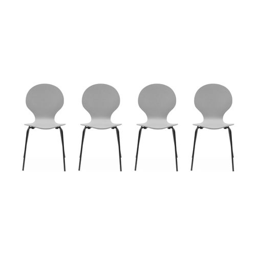Lot De 4 Chaises Grises Rtro Empilables. Bois D'hva Et Contreplaqu. Pieds En Acier. Naomi. L 43 X P 48 X H 87cm