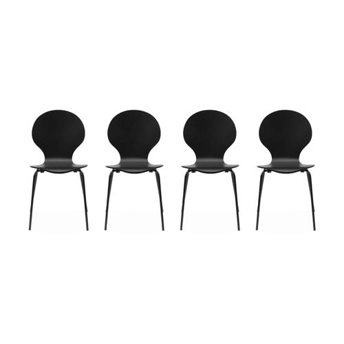 Lot De 4 Chaises Noires Rtro Empilables. Bois D'hva Et Contreplaqu. Pieds En Acier. Naomi. L 43 X P 48 X H 87cm