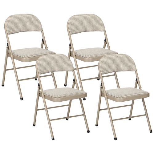 Lot De 4 Chaises Pliantes Assise Dossier Rembourrs Acier Tissu Toucher Lin Beige