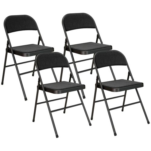 Lot De 4 Chaises Pliantes Assise Dossier Rembourrs Acier Tissu Toucher Lin Noir