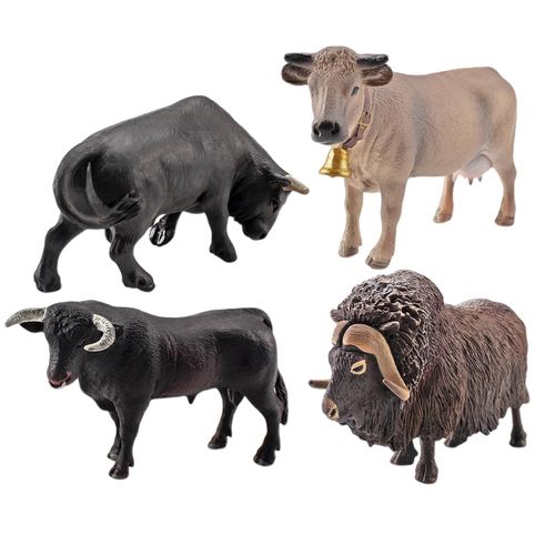 Lot De 4 Figurines D'Animaux En Pvc Ralistes, Accessoires D'Affichage, Ensemble De Jeu Taureau Bison Ranch Vache, Pour Dcoration De Bureau  Domicile,  Collectionner