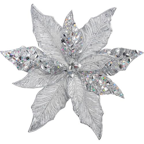 Lot De 4 Fleurs De Nol Artificielles De Diamtre 30cm,toiles De Nol Pour Dcoration De Sapin De Nol,Fleurs Artificielles Avec Poinsettia Scintillant Pour Les Vacances,Centre De Table  Manger