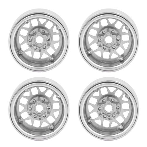 Lot de 4 jantes Beadlock RC de 1,9 pouces, moyeux de roue en alliage d'aluminium pour chenilles Axial SCX10 90046 AXI 03007 1/10 RC, argent