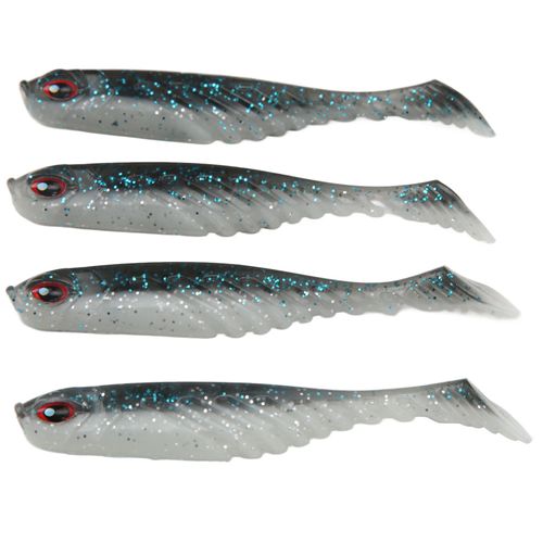 Lot De 4 Leurres De Peche Artificiels Souples Ar48 75 Mm/3,2 G Avec Queue En T, Deux Couleurs, Wobbler, Bleu Et Blanc