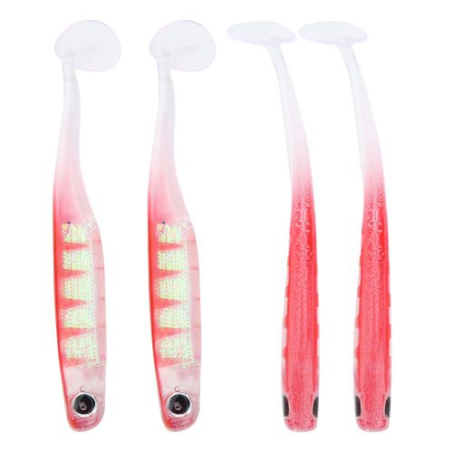 Lot De 4 Leurres De Peche Artificiels Souples En Tpr, 100 Mm, Pagaie, Queue En T, Accessoire, Imprime Leopard Rouge, 5#