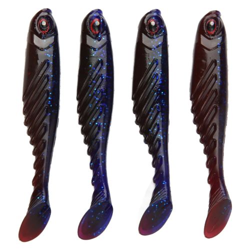 Lot De 4 Leurres Souples Ar48 Swimbait 75 Mm 3,2 G, Queue En T, Materiel Artificiel Pour Peche En Mer Et En Eau Douce, Bleu Et Rouge