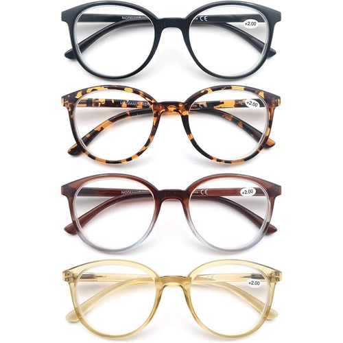 Lot De 4 Lunettes De Lecture 1.5 Homme Femme,Lunettes Loupe Branches A Ressort,Lunettes De Vue Monture Leger,Noir-Leopard-Marron-Jaune