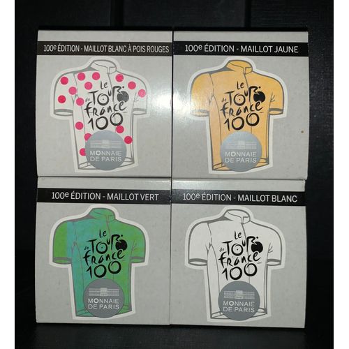 Lot De 4 Pices De 10? Argent Commmoratives De La 100me dition Du Tour De France : Maillot Jaune, Maillot  Poids, Maillot Blanc, Maillot Vert
