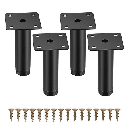 Lot De 4 Pieds De Meuble Rglables Noir Mat, Alliage D'aluminium 38 X 80 Mm, Pieds De Meuble Tv, Table Basse, Meuble Tv, Pied De Support De Canap