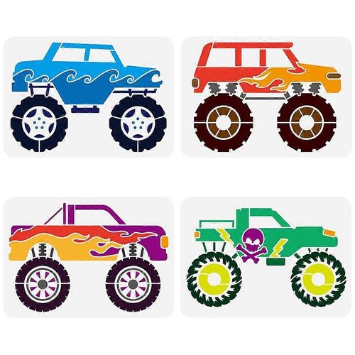 Lot De 4 Pochoirs En Pet Ajours, 4 Styles, Pour Dessin, Peinture, Scrapbooking, Album Photo, Camion, 297 X 210 Mm, 1 Pice Par Style