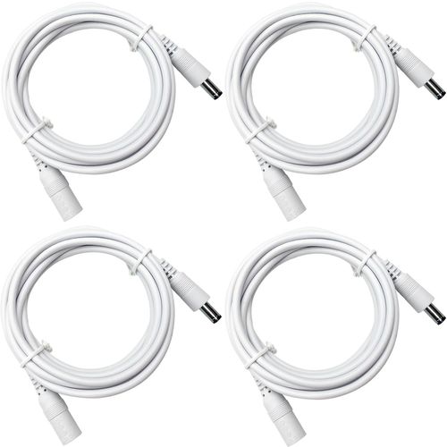 Lot De 4 Rallonges D'alimentation Cc 5,5 Mm X 2,1 Mm Mle Vers Femelle Pour Camra De Vidosurveillance Dvr Autonome, Bande Led, Routeur, Adaptateur D'alimentation 12 V Cc Et Plus (Blanc)