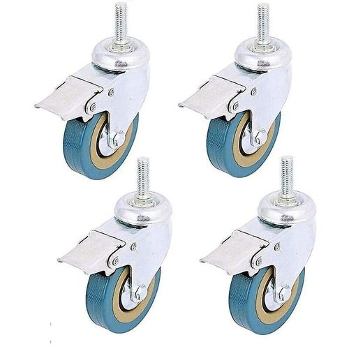 Lot De 4 Roulettes Pivotantes  Tige Filete Verrouillables  3 Supports, En Polyurthane Non Marquant, Avec Frein, Pour Chariots, Meubles Et tablis (Filetes)