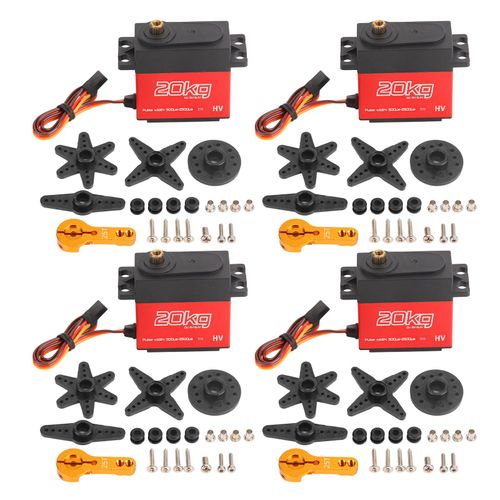 Lot De 4 Servomoteurs 20 Kg A Engrenages Metalliques, Angle De Commande 270 Avec Bras De Direction 25t Pour Robot