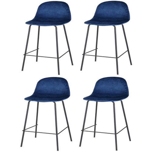 Lot De 4 Tabourets De Bar Design Velours Ima - Bleu