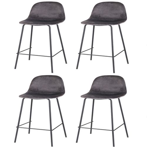 Lot De 4 Tabourets De Bar Design Velours Ima - Gris