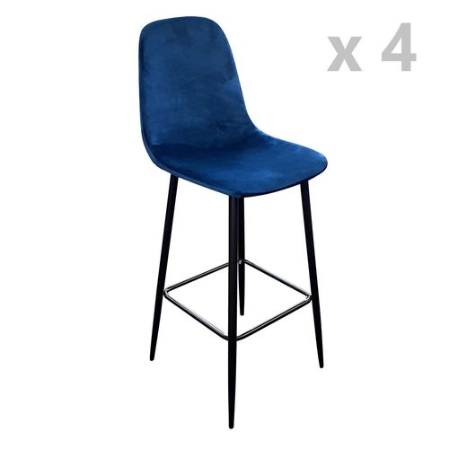 Lot De 4 Tabourets De Bar En Velours Vintage Inoui - Bleu