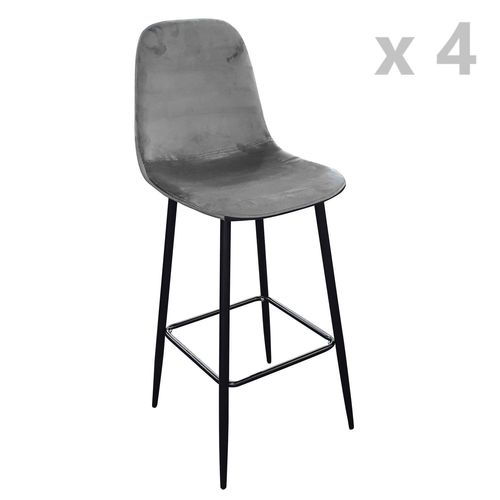 Lot De 4 Tabourets De Bar En Velours Vintage Inoui - Gris