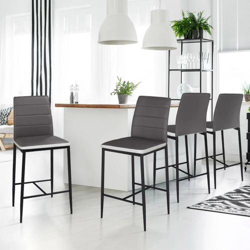Lot De 4 Tabourets Romane En Pvc Gris Bandeau Blanc, Chaises De Bar Rembourres