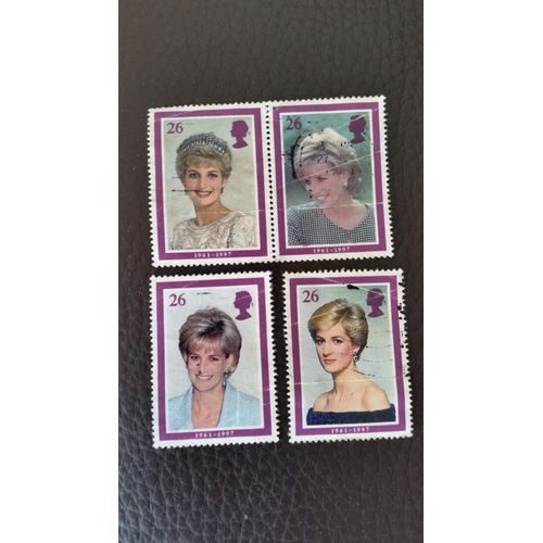 Lot De 4 Timbres Lady Diana 1961-1997