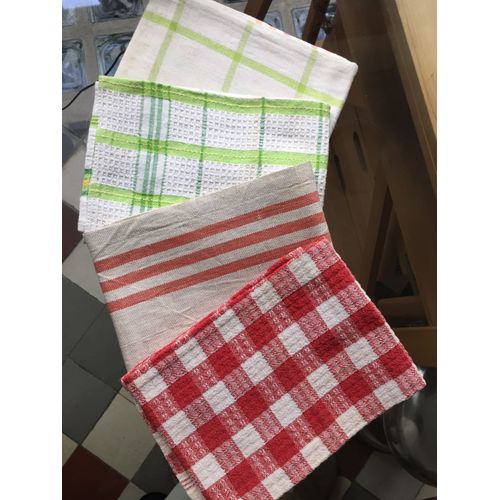 Lot De 4 Torchons  L'ancienne, Coton Et Lin