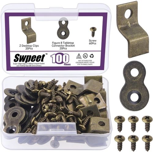 Lot De 40 Paires De Connecteurs De Table Robustes En Bronze-2 Styles-8 Supports D'angle Rglables En Z Avec Vis Assorties-Kit D'assortiment De Vis Assorties-Pinces Pour Meubles