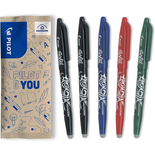 Lot De 5 Frixion Ball-Stylo Effaable  Encre Thermosensible-Stylo Roller Rechargeable Fabriqu  Partir De Plastique Recycl-2 Noirs,1 Bleu,1 Rouge,1 Vert-Pointe Moyenne