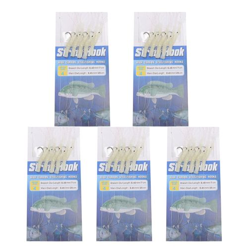 Lot De 5 Leurres De Peche Lumineux En Acier Au Carbone Avec Hamecons Pour Crevettes, Eau Douce Et Salee, Type 4