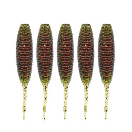 Lot De 5 Leurres De Peche Souples Et Realistes En Forme De Ver, Leurres A Queue En T, Accessoires Pour Pecheurs (Vert)