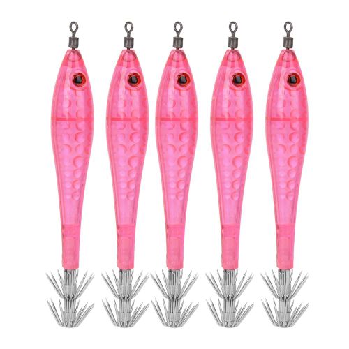 Lot De 5 Leurres Lumineux Pour Calmar, Hamecons, Appats Pour La Peche En Mer Et En Eau Douce, Rose