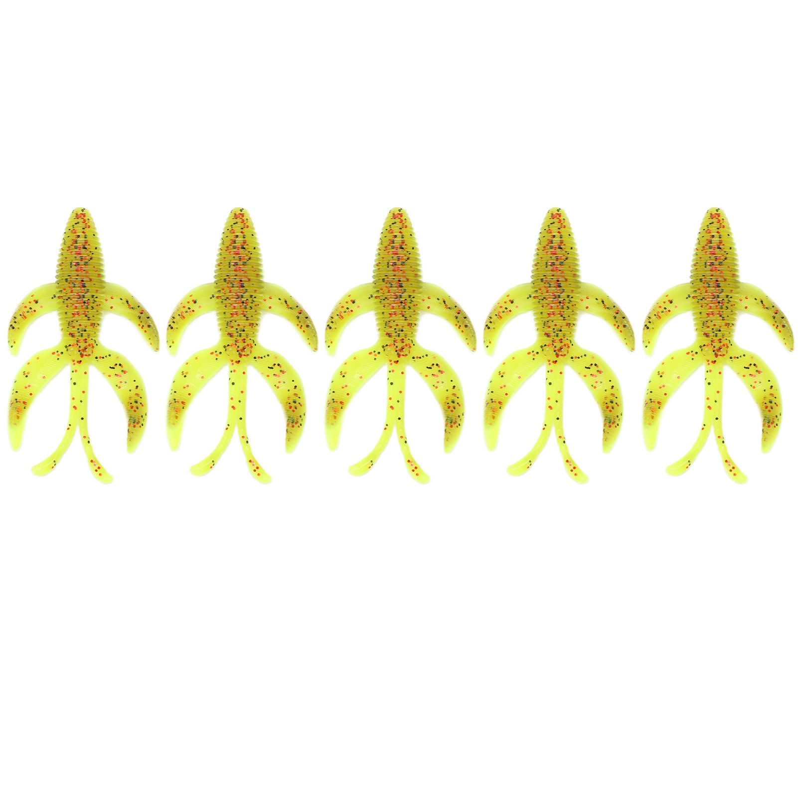 Lot De 5 Leurres Souples Artificiels Pour Peche A La Crevette, Pour Eau Douce Et Eau Salee, Vert Et Jaune