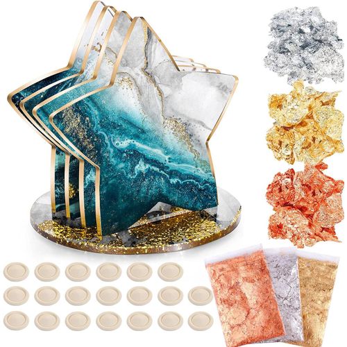 Lot De 5 Moules En Silicone En Rsine poxy, Lot De 5 Moules En Rsine poxy, Sous-Verres  Faire Soi-Mme, Moules  Couler En Rsine, Tapis De Tasse En Agate Avec Film Dor Et Protection Des Doigts