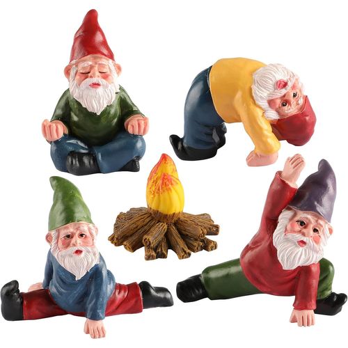 Lot De 5 Nains De Jardin Miniatures En Rsine, Dcoration D'elfe Amusante Pour Terrasse, Cour, Pelouse Ou Dcoration De Jardin (Srie Yoga)