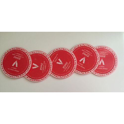 Lot De 5 Sous Verres Plastique Rouge Coca Cola