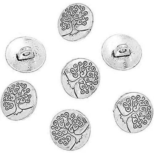 Lot De 50 Boutons  Tige 1 Trou En Alliage De Zinc, Ronds Et Plats, Style Antique, Sculpts En Forme D'arbre De Vie, Style Tibtain, Pour Costumes, Couture Et Attaches