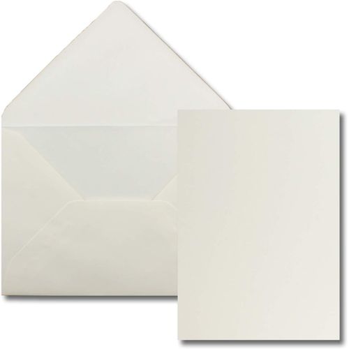 Lot De 50 Cartes Simples, Avec Enveloppes, Format A6/C6, Blanc Naturel (Crme), 14,8 X 10,5 Cm, Sans Pli