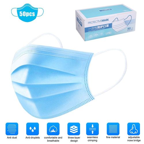 100 Masques Buccaux Jetables Blancs 3 Couches – Litepak – Qualité Premium – Confort Doux – Lot Familial