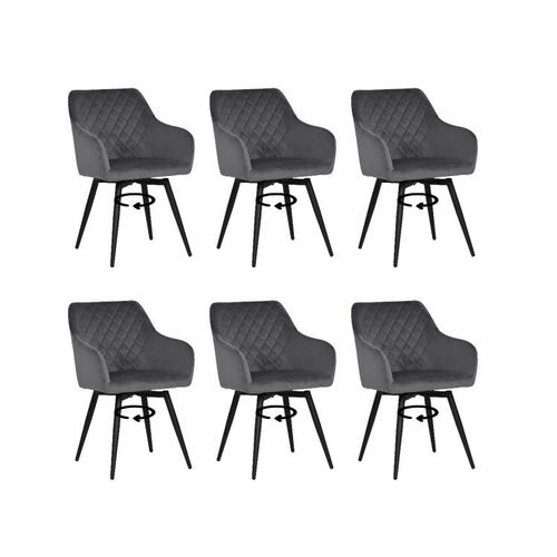 Lot De 6 Carlo-Swi Chaise De Salle  Manger Pivotante En Velours Matelass- Gris