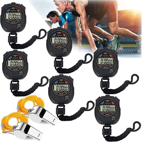 Lot De 6 Chronomtres Numriques Rsistants  L'eau Et Aux Chocs, Minuterie lectronique De Prcision Avec Boussole Pour La Course  Pied, La Natation Et Autres Sports, Noir (Sans Fouet)