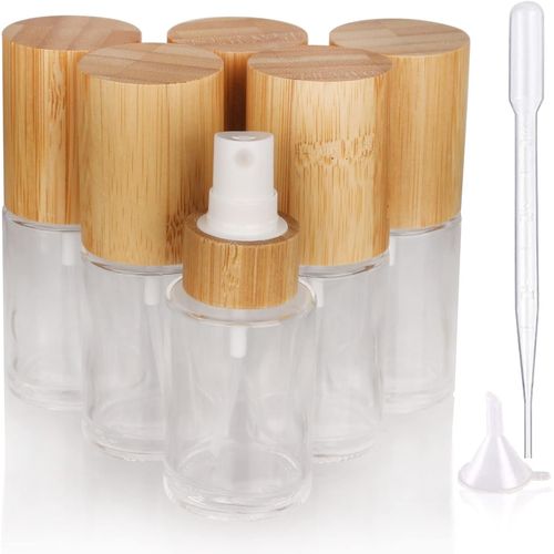 Lot De 6 Flacons Vaporisateurs Vides En Verre Transparent Avec Couvercle En Bambou De 30 Ml Avec Tte Fine Pour Diffuseur De Parfum Liquide, Articles De Toilette, Flacons De Toner