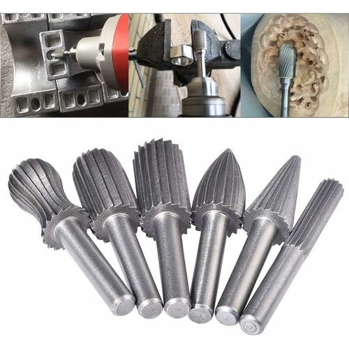 Lot De 6 Fraises Rotatives En Tungstne Double Coupe 6 Mm Queue En Tungstne Embouts De Limage/Gravure/Meulage Pour Outils Rotatifs