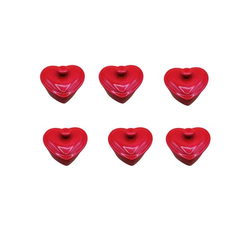 Lot De 6 Mini-Cocottes  C?Ur Rouge Avec Couvercle 10 X 7,5 Cm Hobbytech
