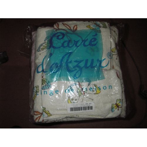 Lot De 6 Pices De Linge De Toilette, 2 Draps De Bain102 X 74 Cm, 2serviettes 73 X 53 Cm, 2 Serviettes D'invit 3n X 32 Cm, 2 Gants 13?5 X 21 Cm ,Coloris Blanc Motifs Papillons Multicolores, Rose Uni.