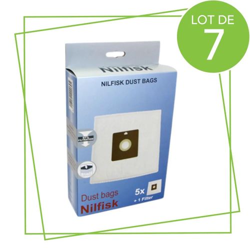 Lot de 7 botes de 5 sacs avec 1 pre filtre COUPE/COMPACT/GO/FORCE Aspirateur (78602600 22422400 FAKIR NILFISK)