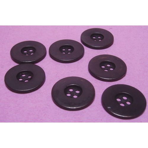 Lot De 7 : Bouton  4 Trous - Noir Uni Gorge Centrale - Alliage Non Ferreux - Diamtre 22,6 Mm X Ep. 2,4 Mm