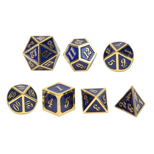 Lot de 7 des polyedriques en alliage de zinc pour jeux de role, pour jeux de societe, bleu et or