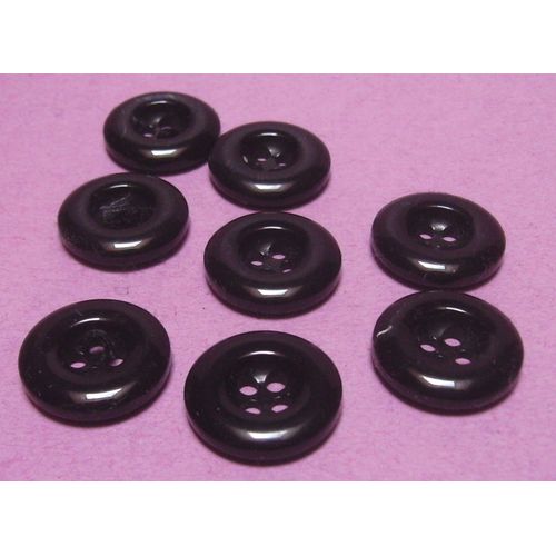 Lot De 8 : Bouton  4 Trous - Noir Uni Avec Gorge - Rsine - Diamtre 17,6 Mm X Ep. 3,9 Mm