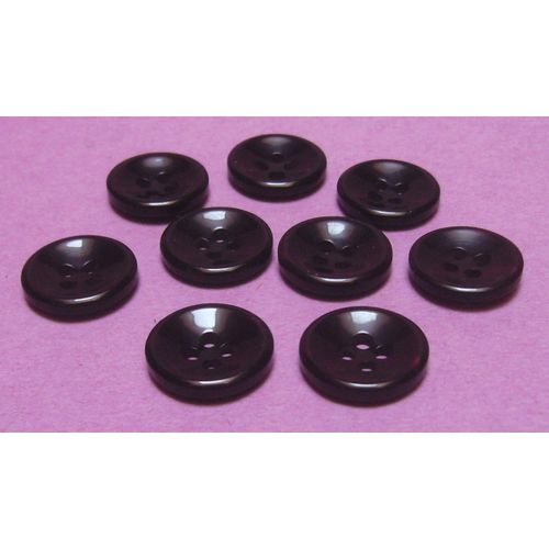 Lot De 9 : Bouton  4 Trous - Noir Uni Incurv - Rsine - Diamtre 15,2 Mm X Ep. 3 Mm