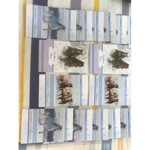 Lot De Cartes De Voeux Joyeux Nol Et Bonne Anne - Motif : Cheval Ou Chevaux - 3 Modles Diffrents Dont 11 Mme Modle - Non Utilises , Blanches  L Intrieur - Sans Les Enveloppes