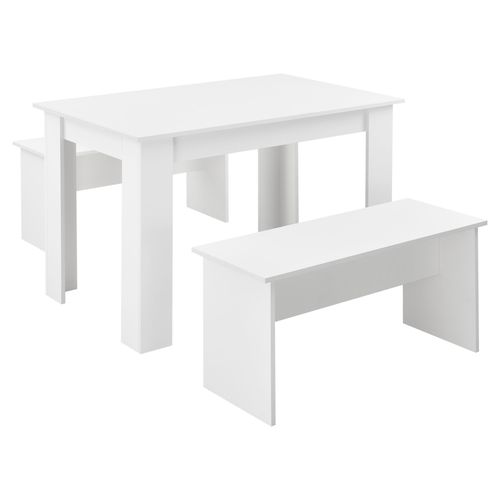 Lot De Table Et 2 Bancs Design Ensemble De Meubles De Salle  Manger Styl Pour 4 Personnes Panneau De Particules Mlamin 110 X 70 X 73 Cm Blanc [En.Casa]