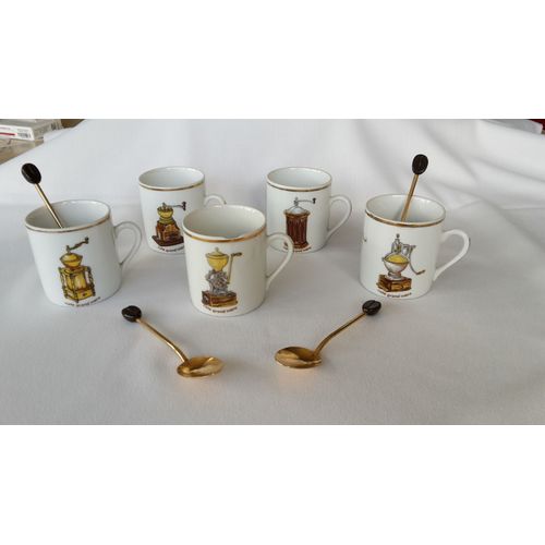Lot De Tasses Caf Grand'mre En Porcelaine + Cuillres